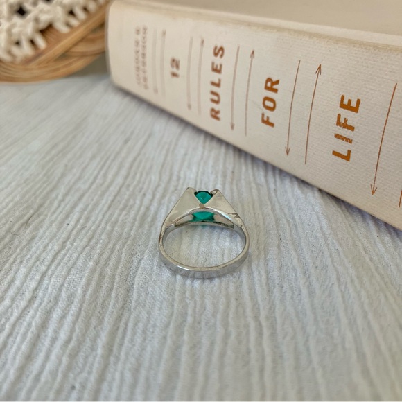 Art Deco Green Stone Emerald Square Cut Ring “Aiden” Diamond Forest Earthy Elven - Picture 7 of 14